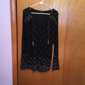 Lucky Brand Black and Silver Patterned Blouse